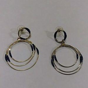 NWT GOLD/BLUE TRI HOOP DANGLE EARRINGS